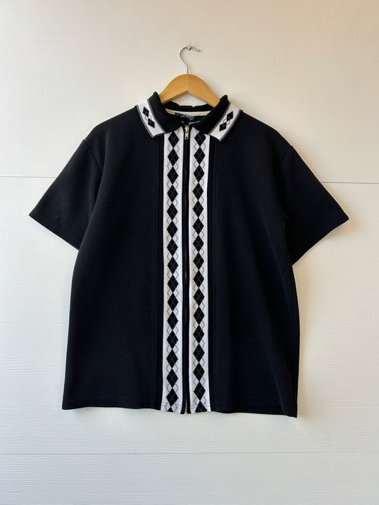 Checkered zip-up polo tee - L