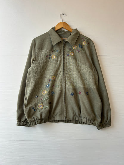 Embroidered flower zipup - L