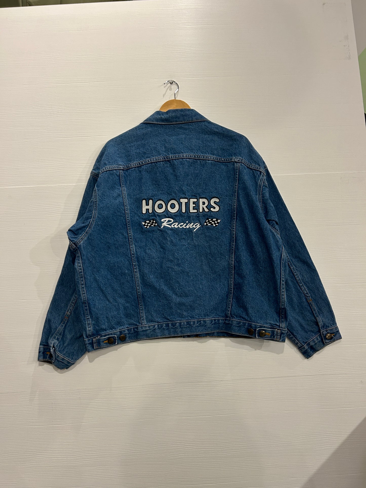 Vintage Hooters racing biker denim jacket