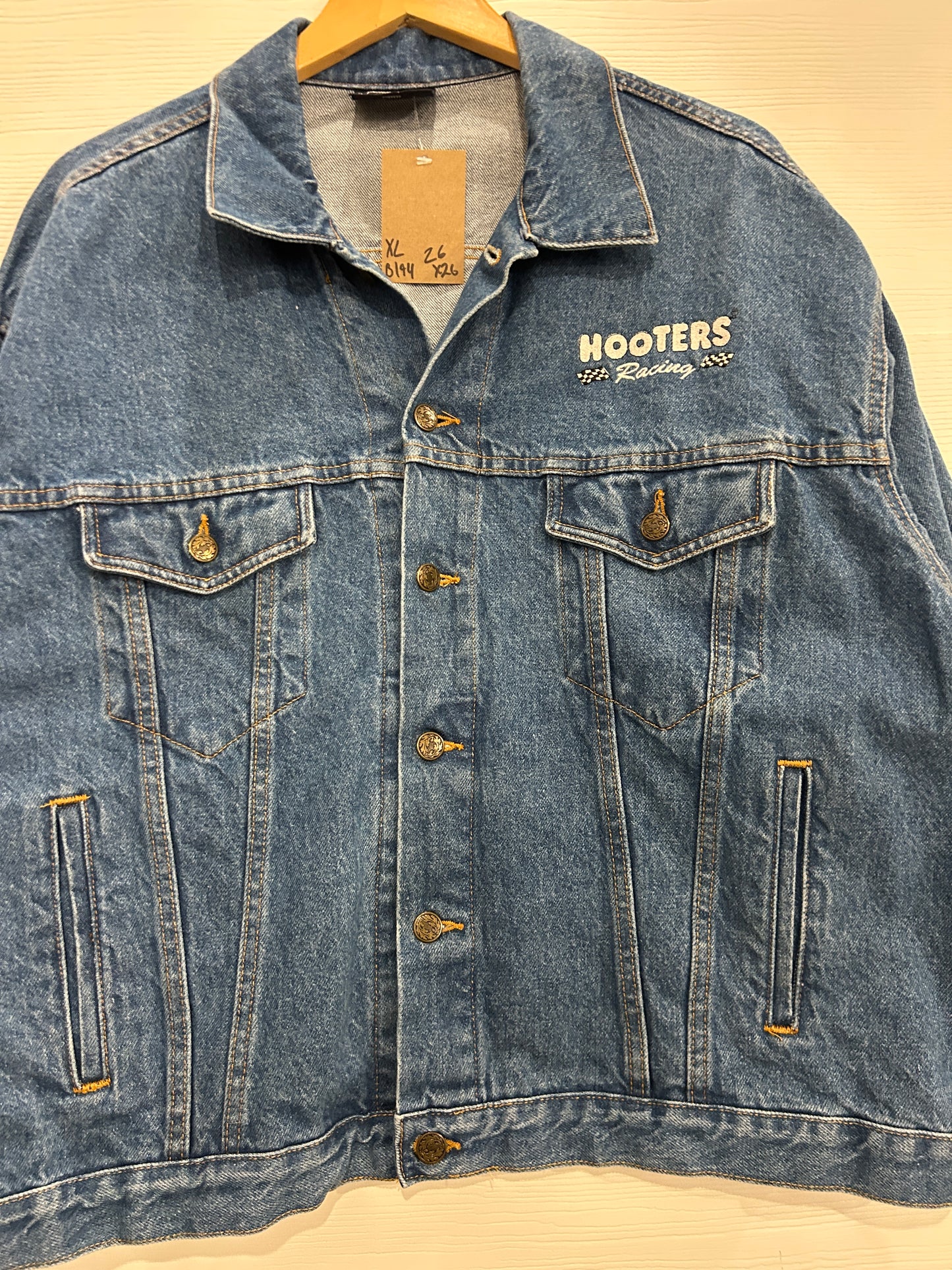 Vintage Hooters racing biker denim jacket
