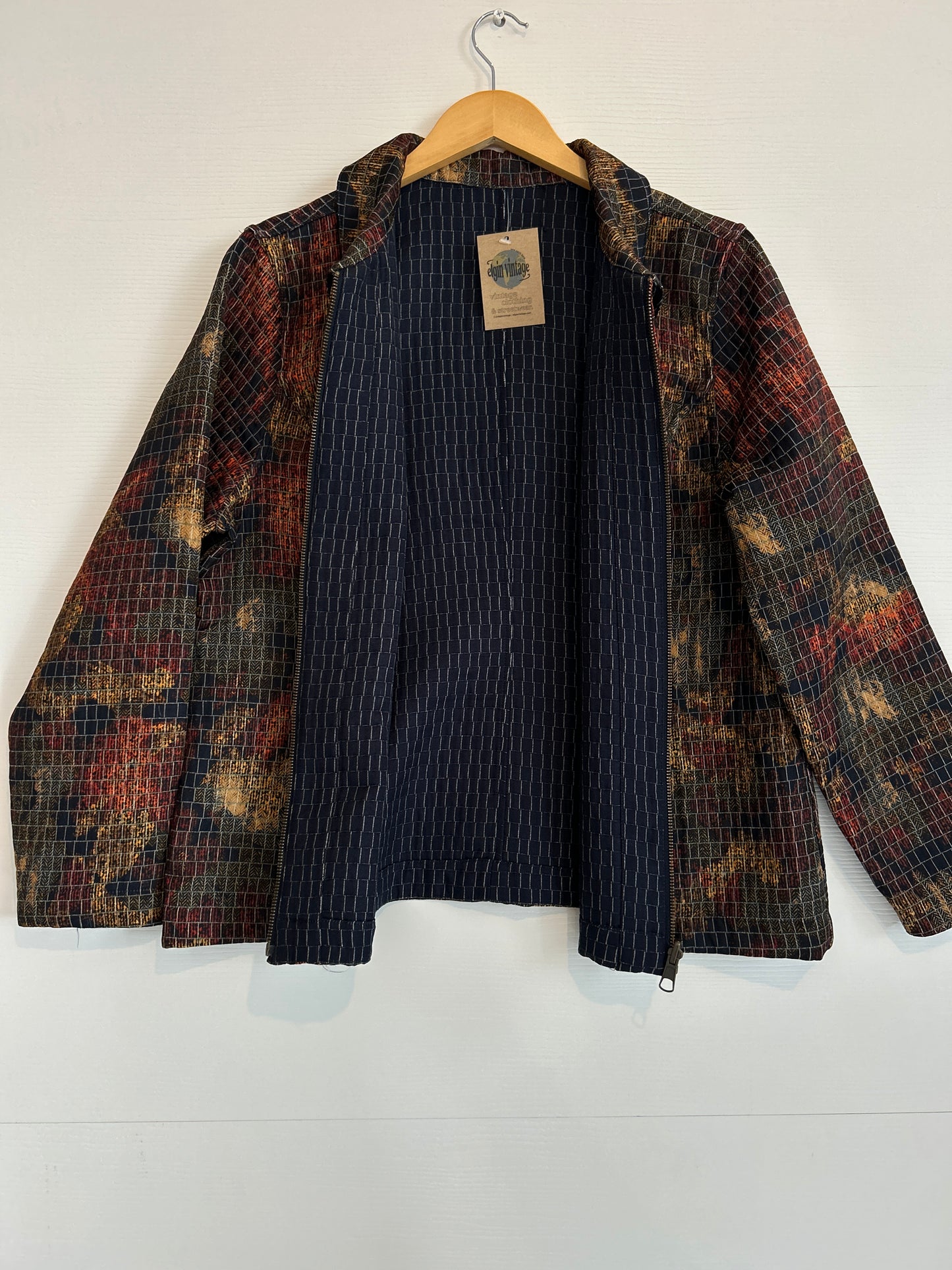 Cropped multi colored zip up reversible jacket