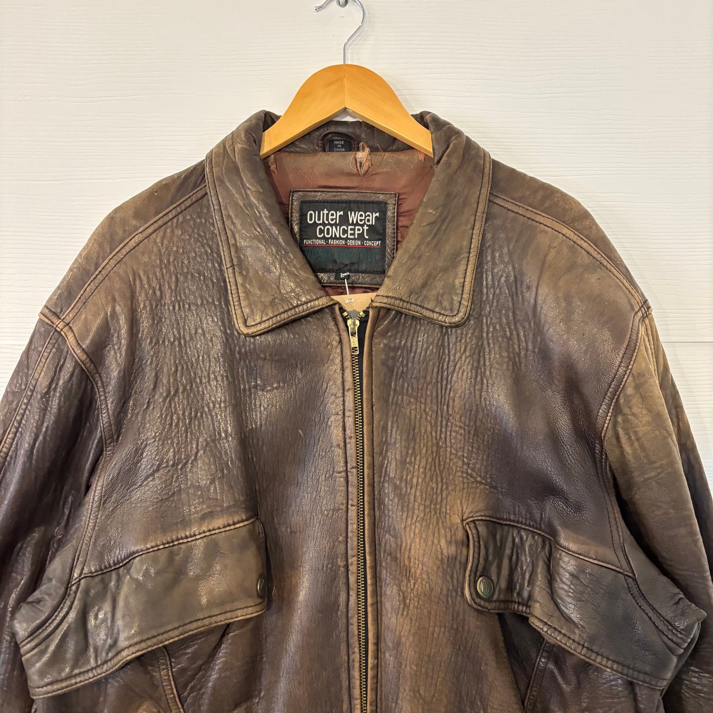 Vintage Outer Wear Concept Faded Leather Jacket - L