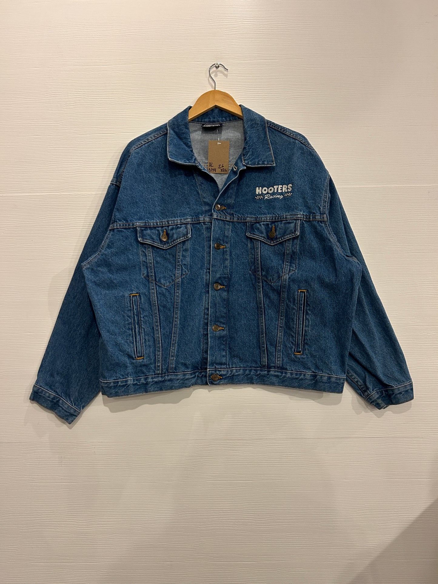 Vintage Hooters racing biker denim jacket