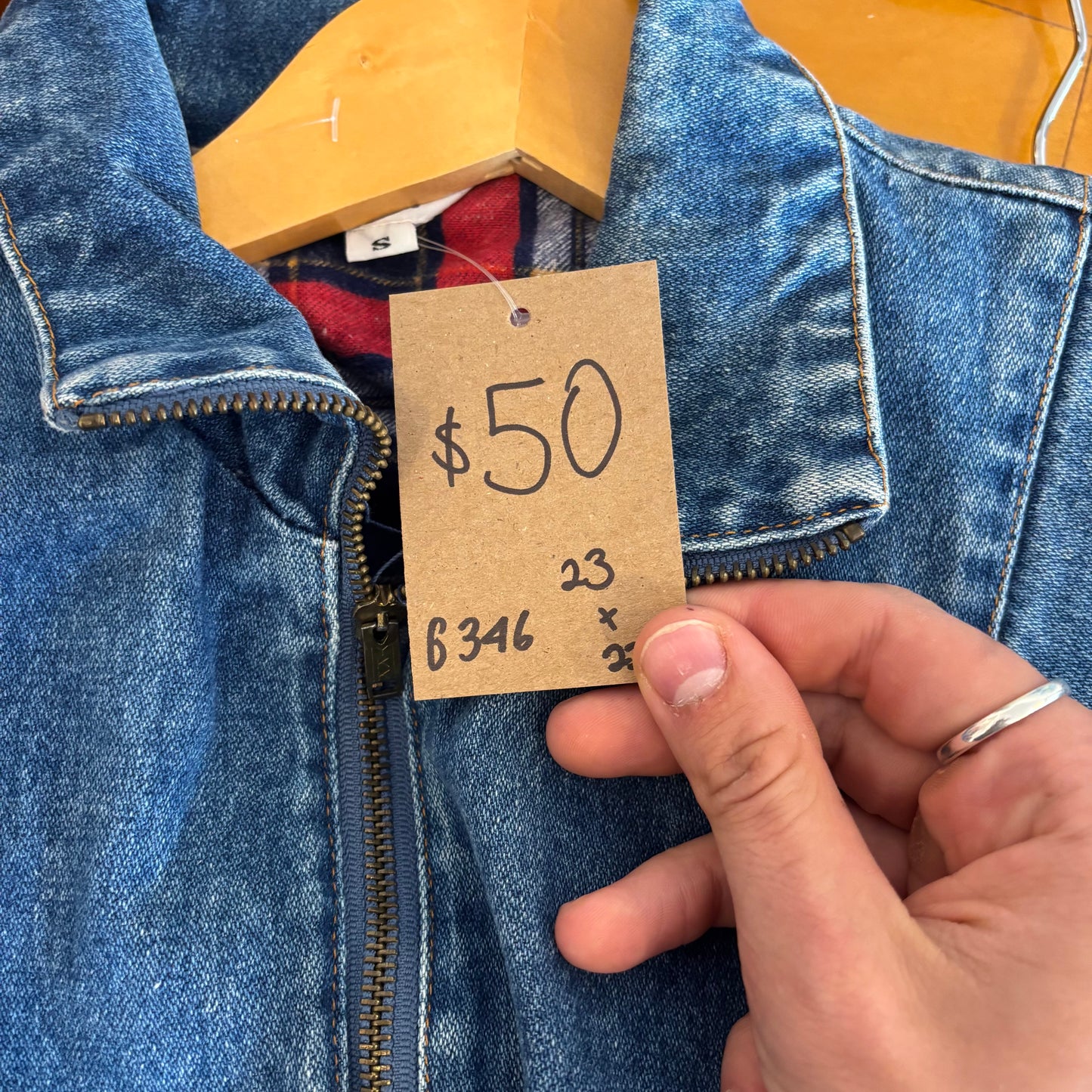 Vintage Cropped Lined Denim Jacket - S