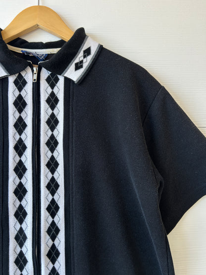 Checkered zip-up polo tee - L