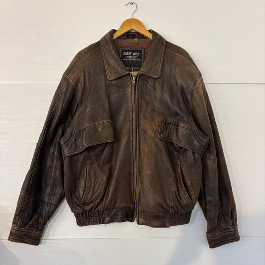 Vintage Outer Wear Concept Faded Leather Jacket - L