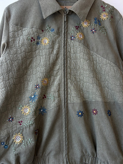 Embroidered flower zipup - L