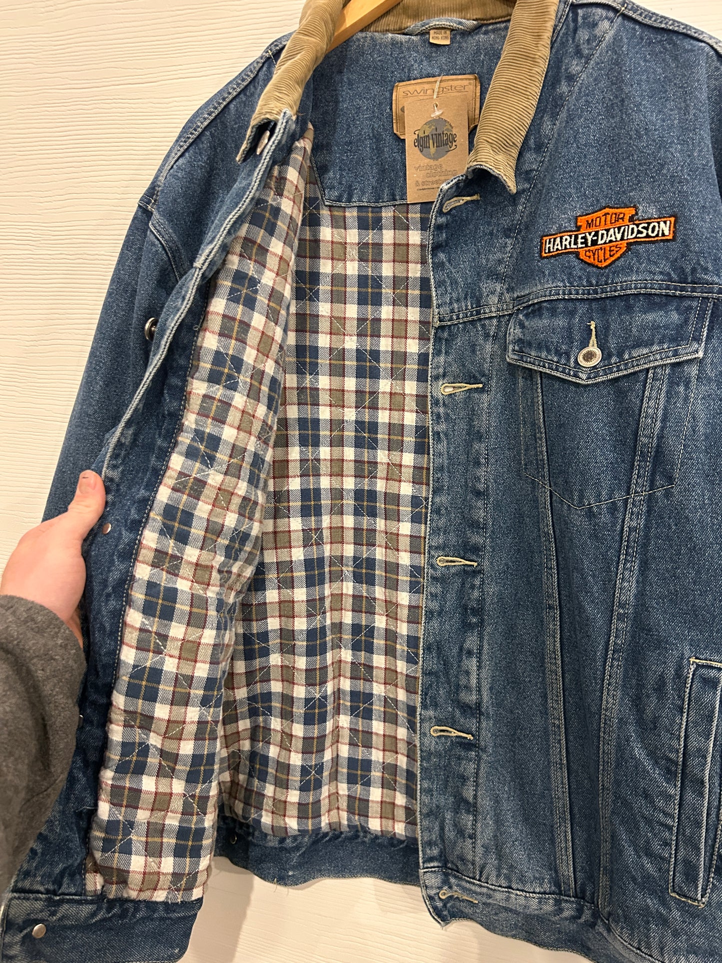Vintage Flannel lined Denim Harley Jacket - XL