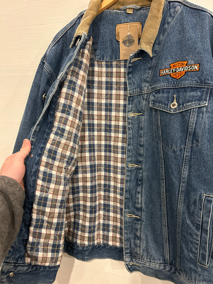 Vintage Flannel lined Denim Harley Jacket - XL