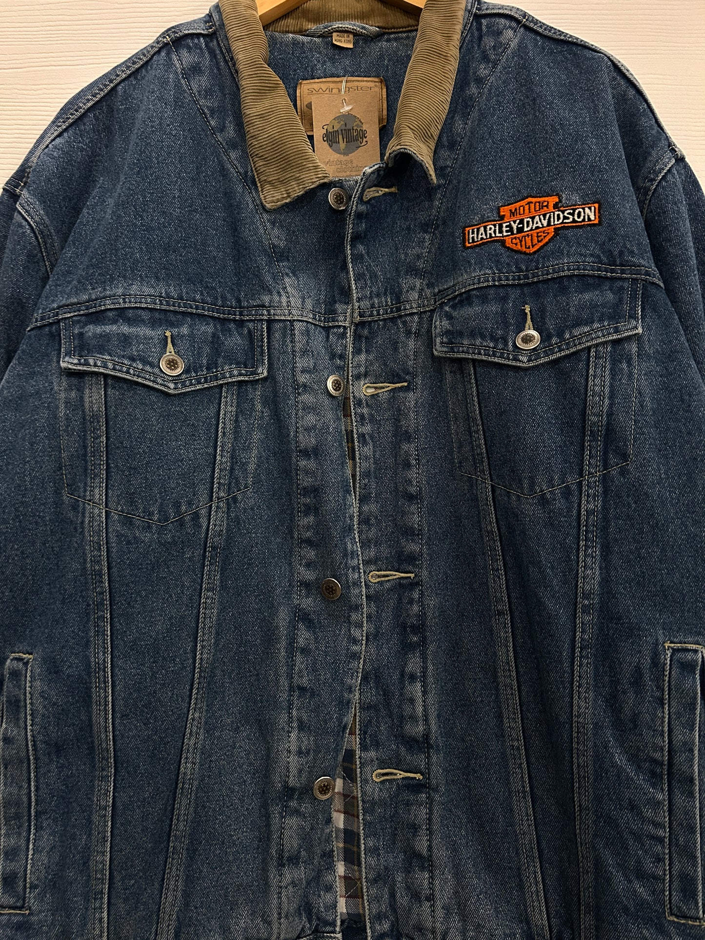 Vintage Flannel lined Denim Harley Jacket - XL
