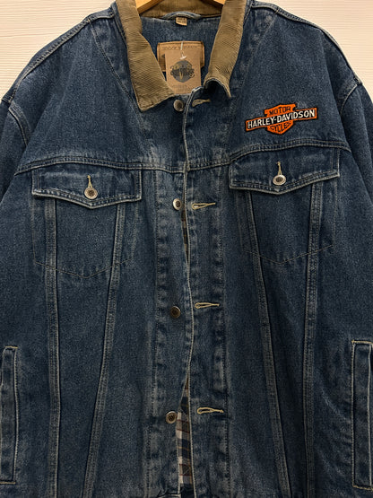 Vintage Flannel lined Denim Harley Jacket - XL