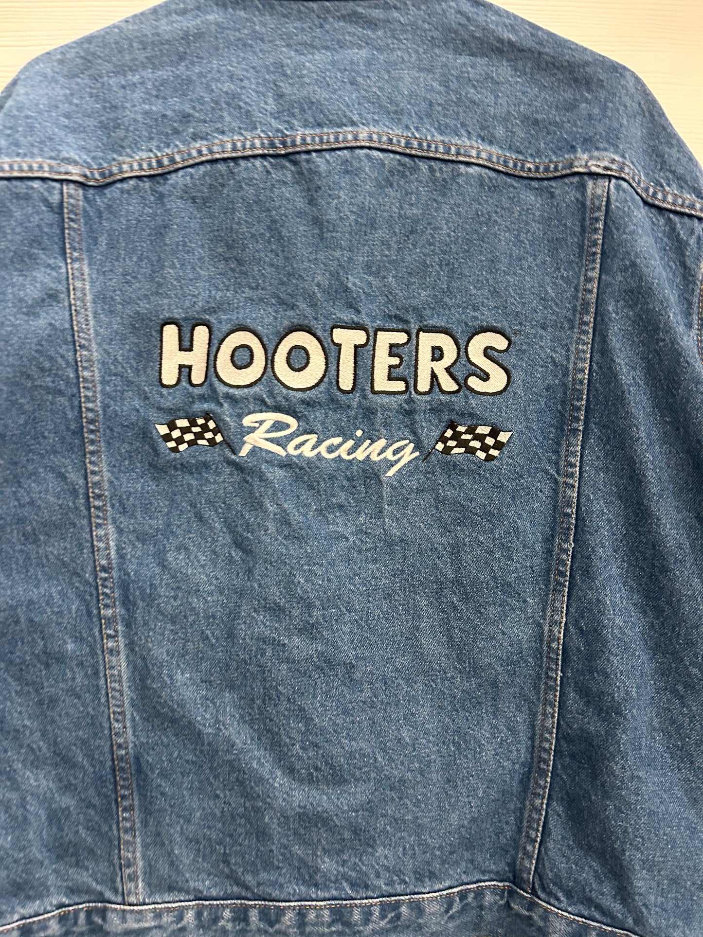 Vintage Hooters racing biker denim jacket