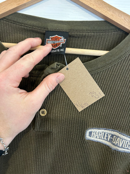 Vintage Harley embroidered Henley - XL
