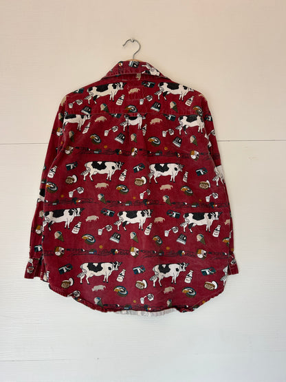 Cow all over print button down - S