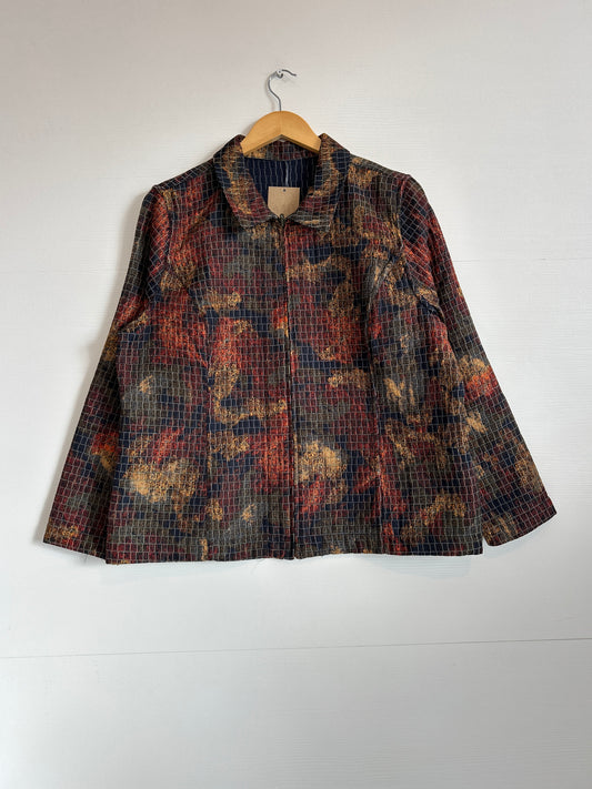 Cropped multi colored zip up reversible jacket