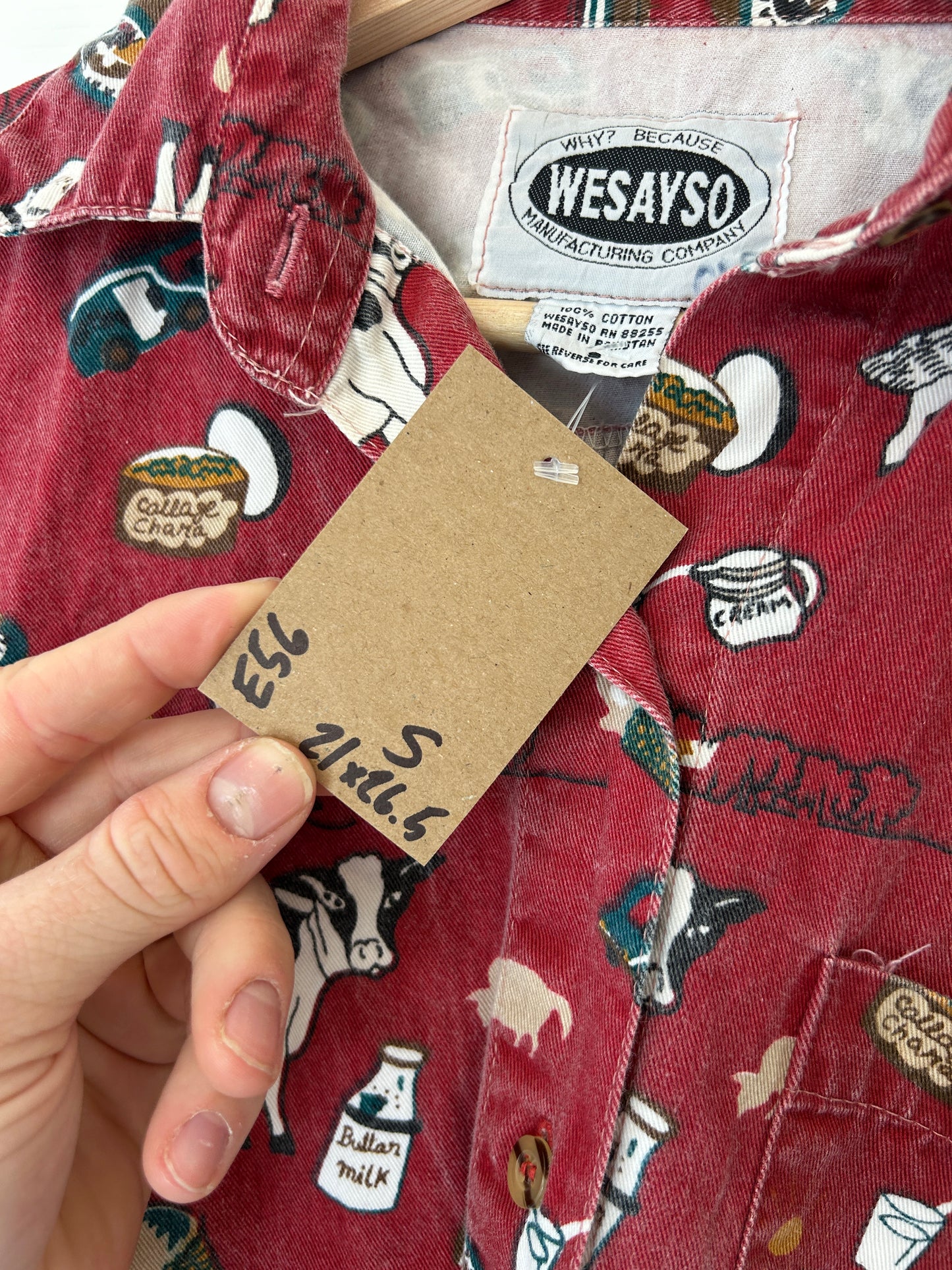 Cow all over print button down - S
